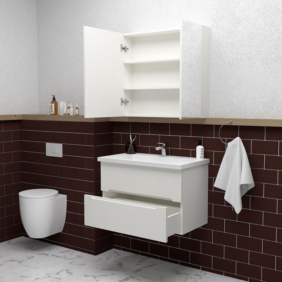 Teta Home Kopenhag 80 cm MDF Gövde Membran Kapak Banyo Dolabı Seti