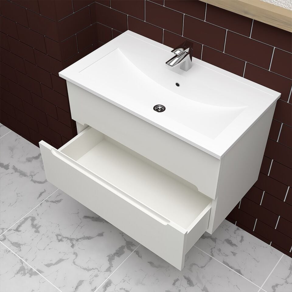 Teta Home Kopenhag 80 cm MDF Gövde Membran Kapak Banyo Dolabı Seti