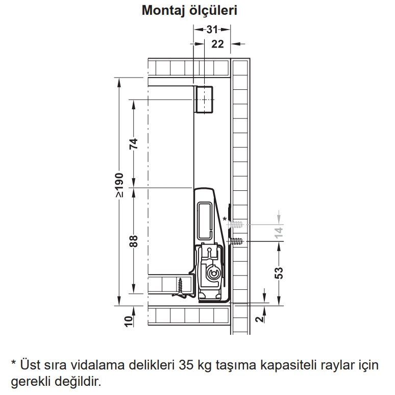 Hafele İç Çekmece Seti 90'lık Modül İçin Kare Bordürlü 50'lik Beyaz