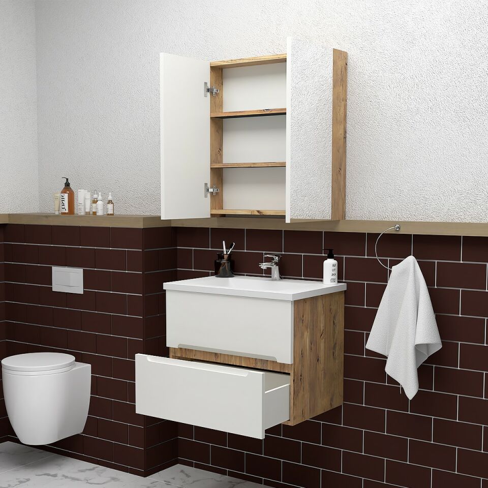 Teta Home Kopenhag 65 cm MDF Gövde Membran Kapak Banyo Dolabı Seti