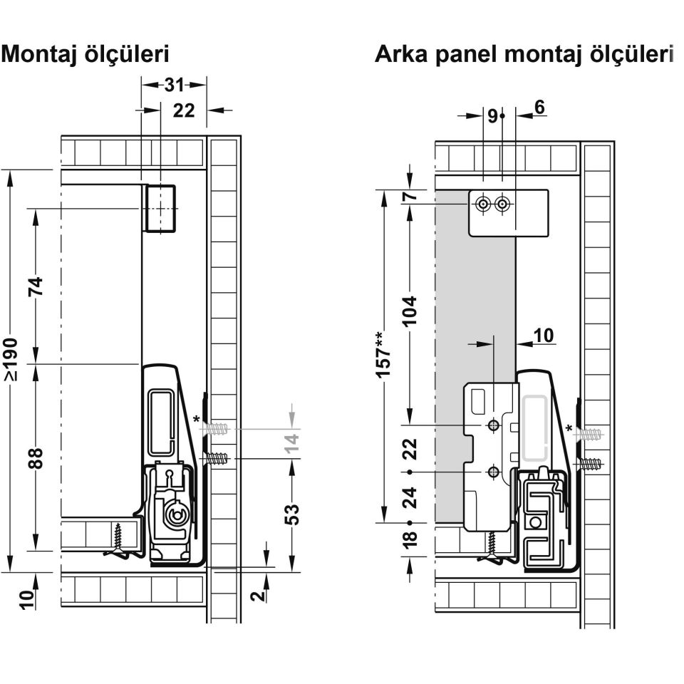 Hafele İç Çekmece Seti 120'lik Modül İçin Kare Bordürlü 50'lik Beyaz