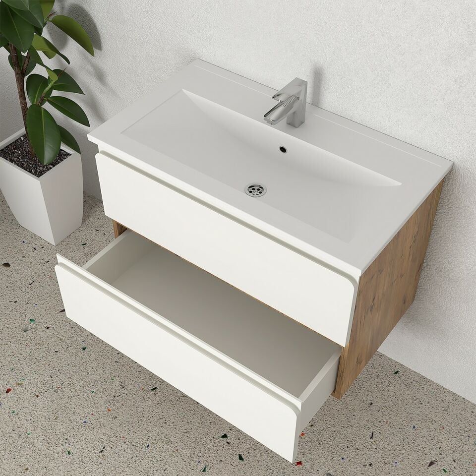 Teta Home Granada 80 cm MDF Gövde Membran Kapak Banyo Dolabı Seti