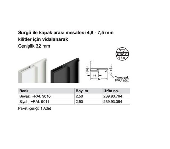 Hafele Mobilya Kapak Binisi Vidalı, 2500mm, Siyah Renk