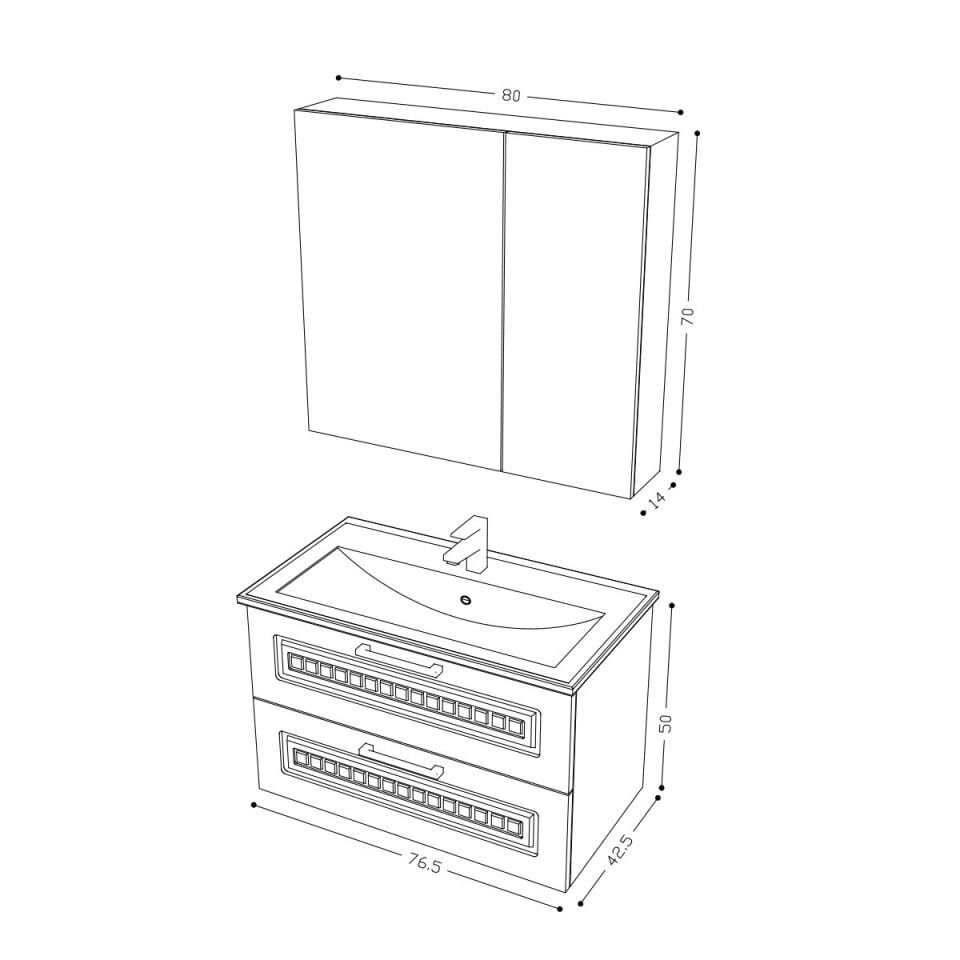 Teta Home Floransa 80 cm MDF Gövde Membran Kapak Banyo Dolabı Seti