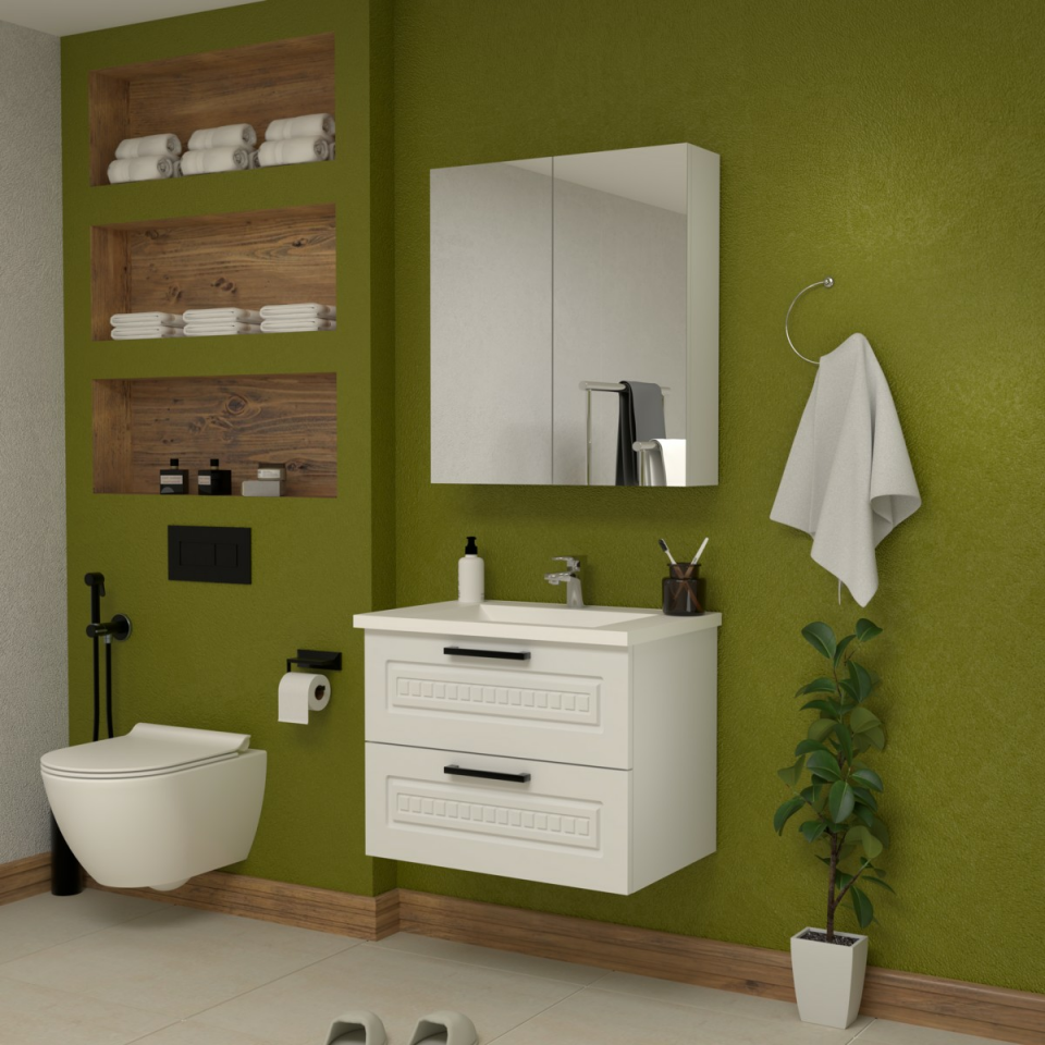 Teta Home Floransa 65 cm MDF Gövde Membran Kapak Banyo Dolabı Seti