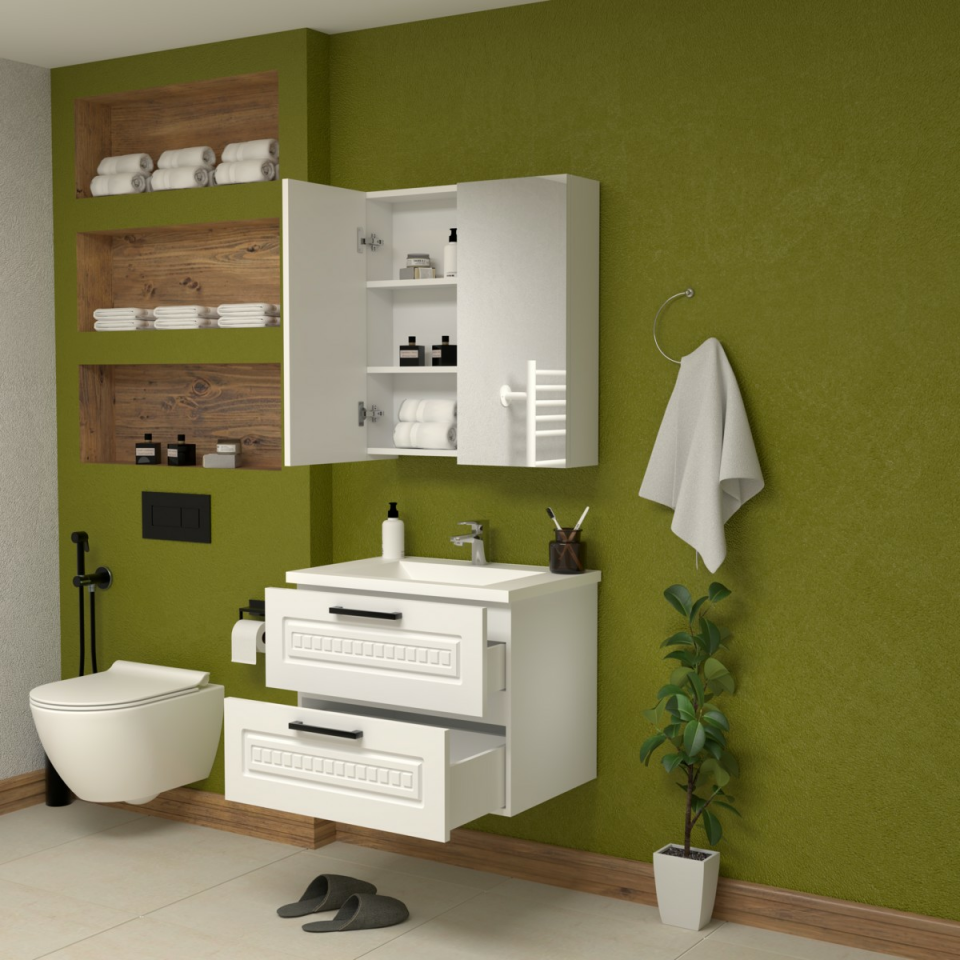 Teta Home Floransa 65 cm MDF Gövde Membran Kapak Banyo Dolabı Seti