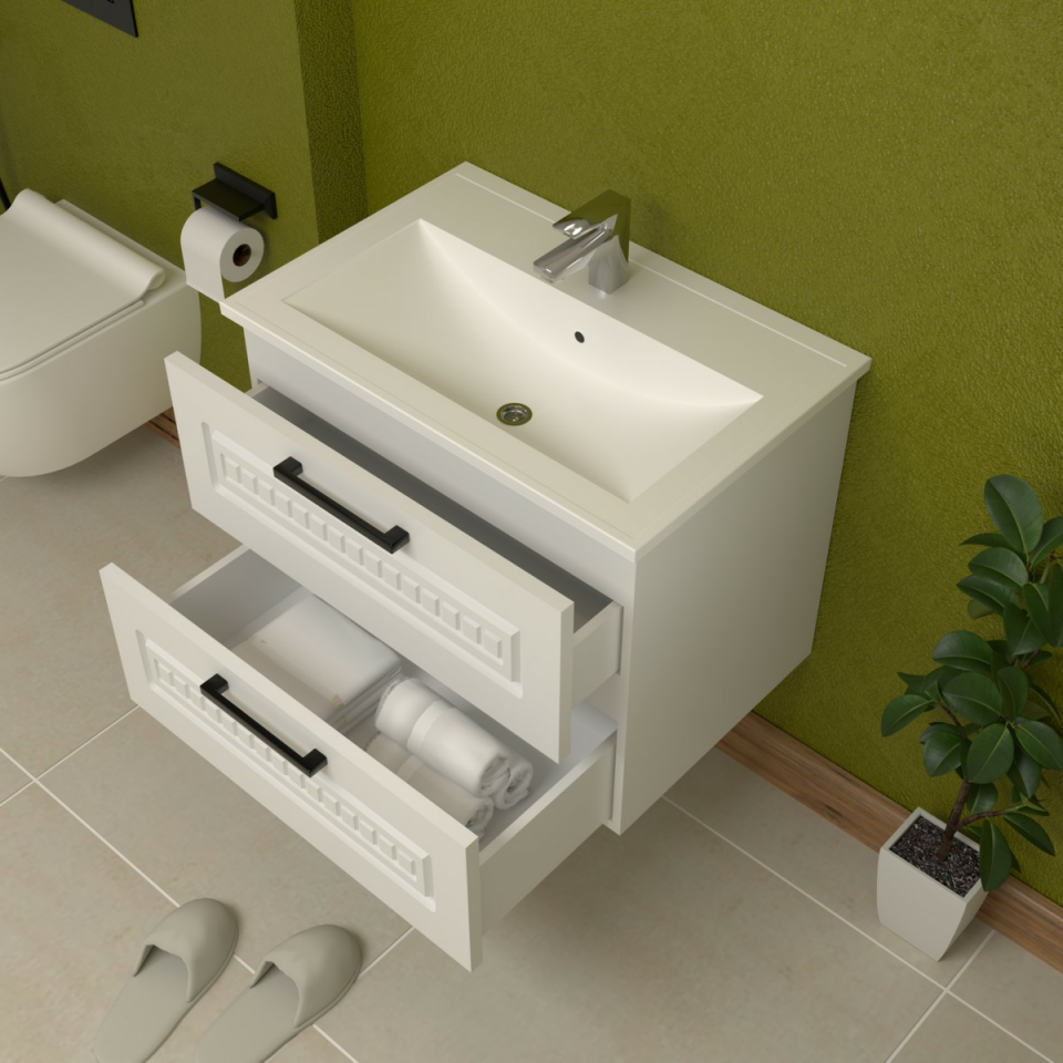 Teta Home Floransa 65 cm MDF Gövde Membran Kapak Banyo Dolabı Seti