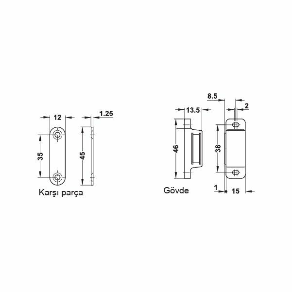 Hafele Mıknatıs 4-5kg 16x13,5x46mm, Kahve Renk