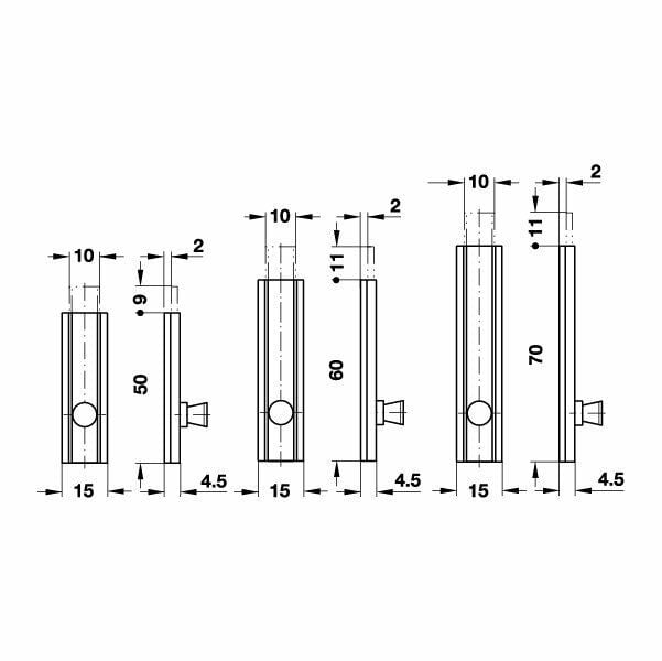 Hafele Mobilya Sürgüsü Düz 50mm, Nikel Renk