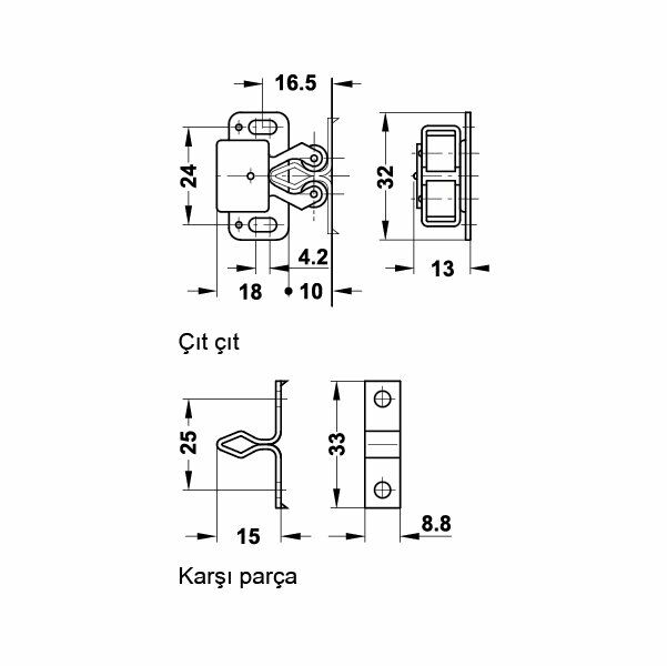 Hafele Makaralı Çıt Çıt, Galvaniz Renk