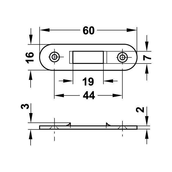 Hafele Mobilya Kilit Karşılığı 60x16mm, Nikel Renk