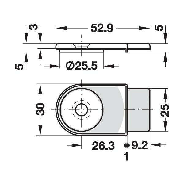 Hafele Symo Cam Kapak Kilit Karşı Parça, Nikel Kaplama