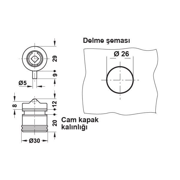 Hafele Symo Cam Kapak Kilidi, Nikel Kaplama