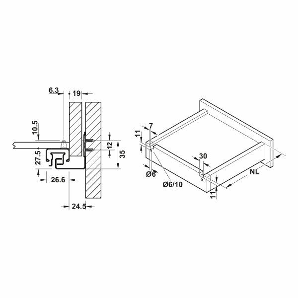 Hafele Gizli Ray Matrix Um A30, Tam Açılım Bas Aç 550mm