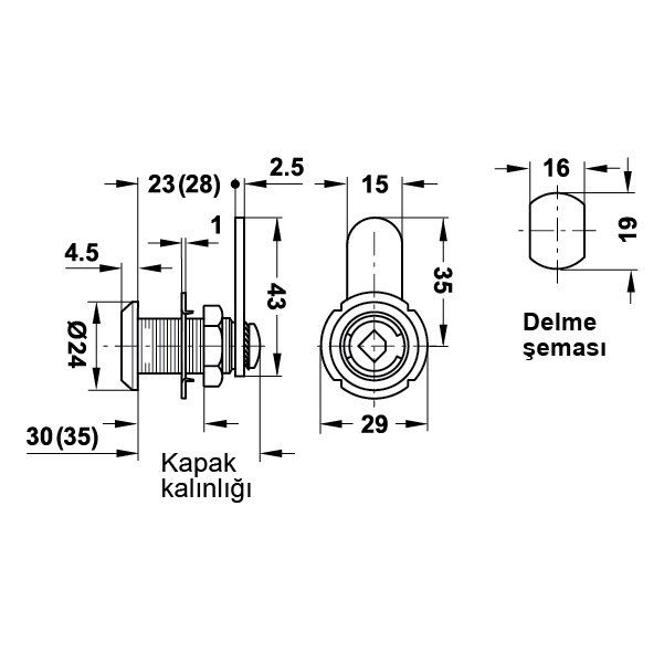 Hafele Symo Döner Dilli Düz Kilit A180°, Nikel Kaplama