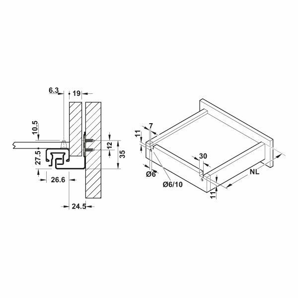 Hafele Gizli Ray Tam Açılım Bas-Aç Matrix Um A30 450mm Galvaniz