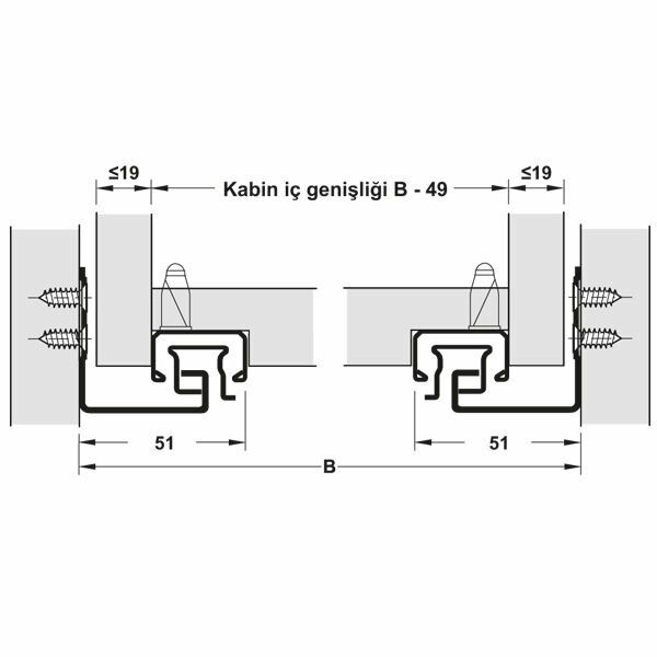 Hafele Gizli Ray Tam Açılım Bas-Aç Matrix Um A30 450mm Galvaniz