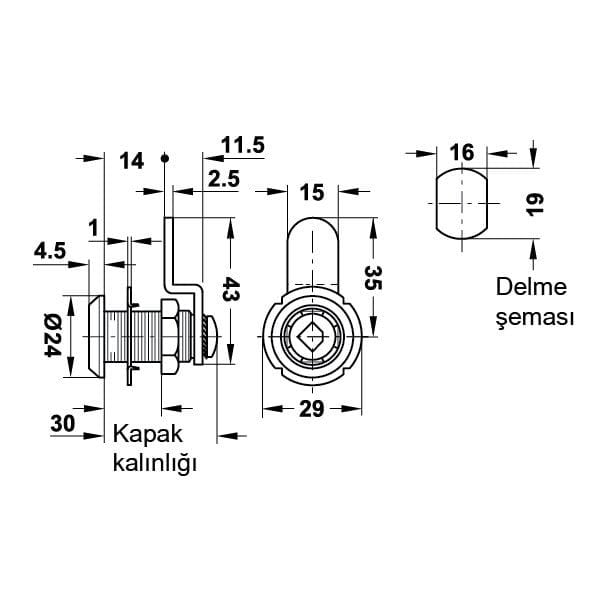 Hafele Symo Döner Dilli Düz Kilit A180°, Nikel Kaplama