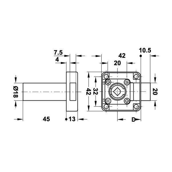 Hafele Symo Sürgülü Sağ Kilit 45mm, Nikel Kaplama