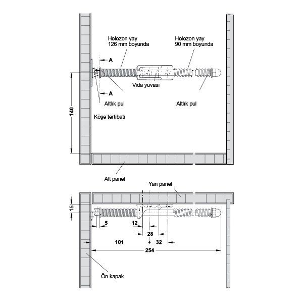Hafele Flap-Ex Frensiz Düşer Kapak Makası, Nikel Renk