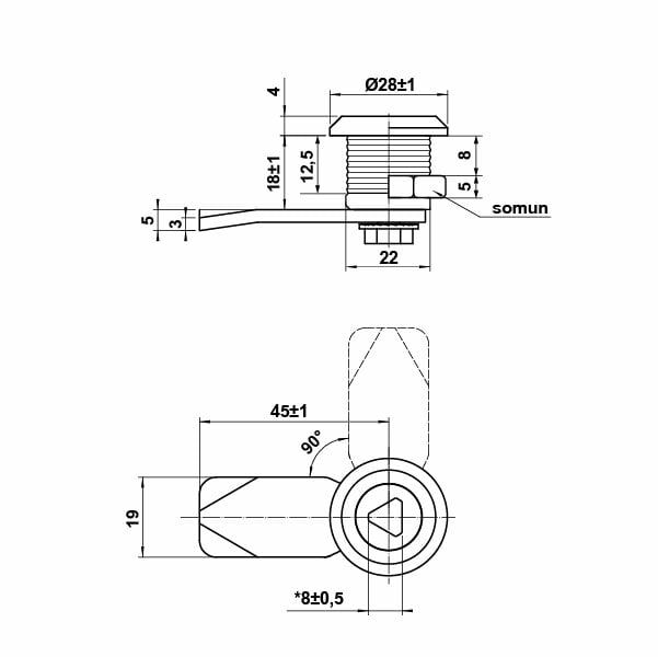 Hafele Üçgen Şaft Kapağı Kilidi 8mm