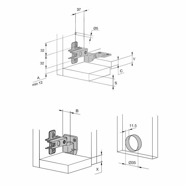 Hafele M.S. Düşer Kapak Menteşesi Düz 90º, Sağ