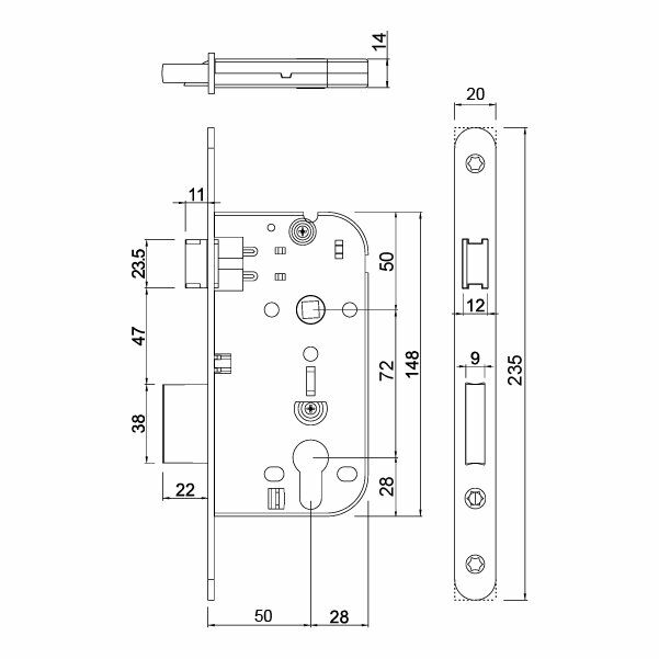 Hafele Çarpma Kapı Kilidi (Makaralı Kilit) Barelli Tip (PC) 20mm Parlak Pirinç Renk