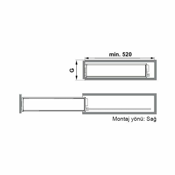 Hafele Nante T.Altı Kiler,300Mm,G.Gri,Sol
