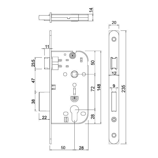 Hafele Çarpma Kapı Kilidi (Makaralı Kilit) Barelli Tip (PC) 20mm Paslanmaz Çelik Renk
