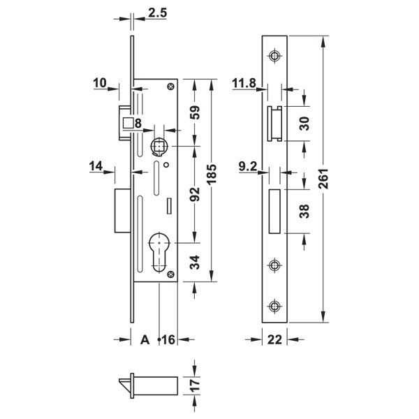Hafele Barelli Dar Gömme Kilit 25/22mm, Mat P.Çelik Renk