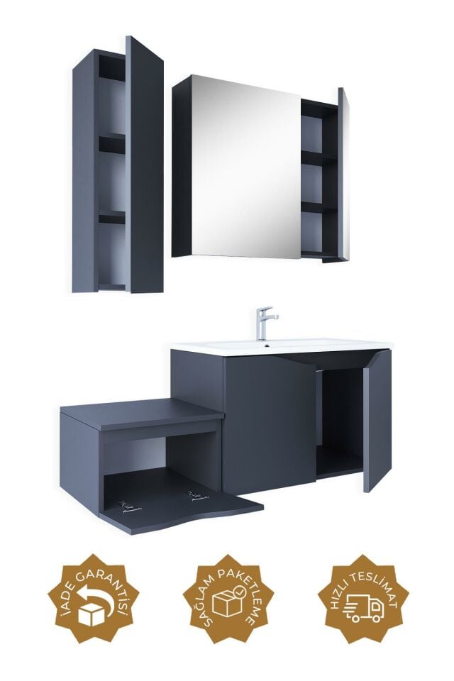 Teta Home Manila 100cm Mdf Banyo Seti + Boy Dolap Antrasit