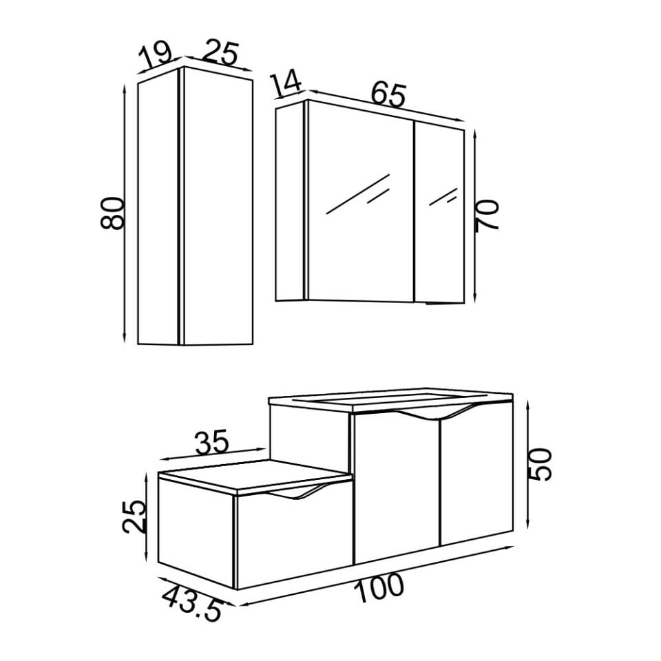 Teta Home Manila 100cm Mdf Banyo Seti + Boy Dolap Antrasit