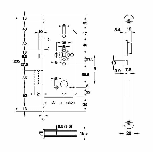 Hafele Emniyet Dilli Kilit Barelli Tip (PC) 55/20mm Sağ Yönlü Paslanmaz Çelik