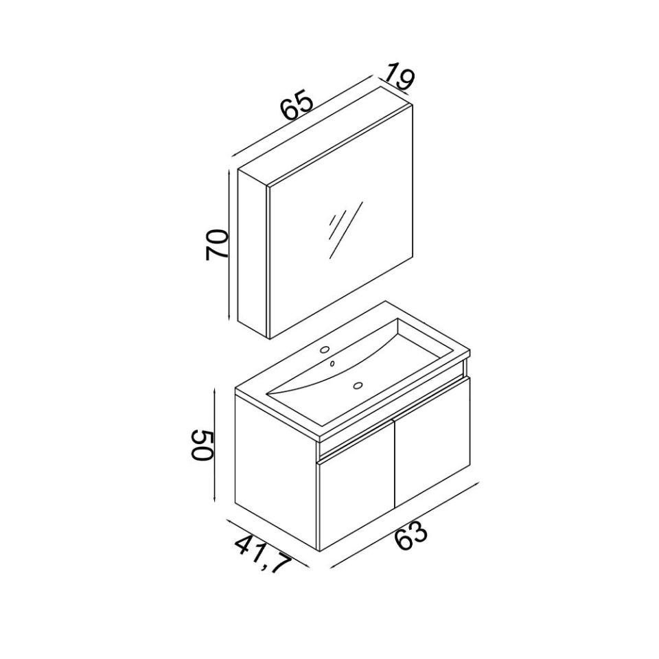 Teta Home Tokyo 65 CM Mdf Banyo Dolabı Seti Teak-Beyaz