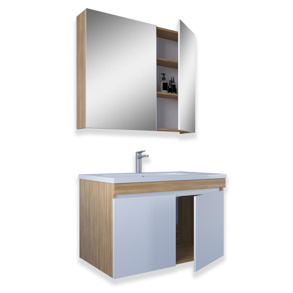 Teta Home Tokyo 65 CM Mdf Banyo Dolabı Seti Teak-Beyaz