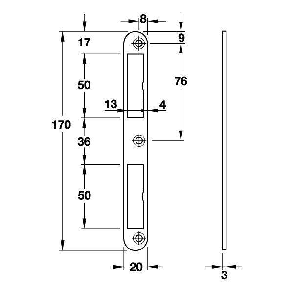 Hafele Gömme Kilit Karşılığı 20x170mm Paslanmaz Çelik Renk