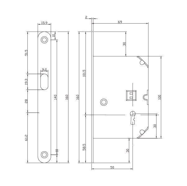 Hafele Wc Tipi Kayar Kapı Kilidi 50/16mm, Parlak Krom Renk