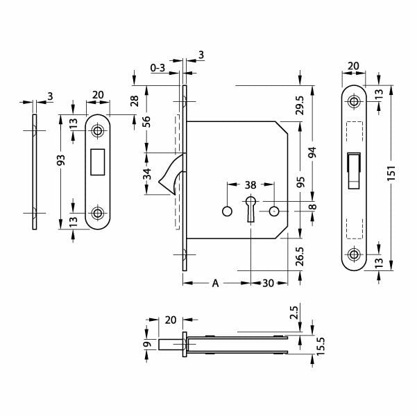 Hafele Kayar Kapı Kilidi Oda Tipi (CB) Mat Paslanmaz Çelik Renk