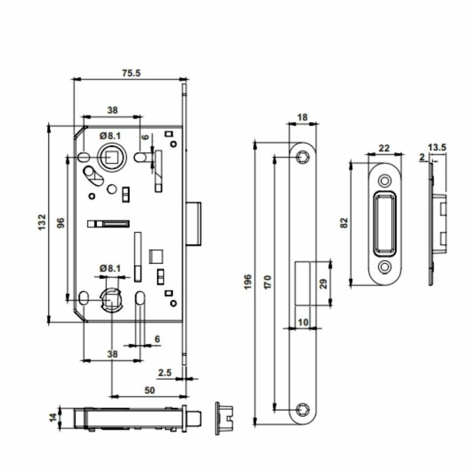 Hafele Manyetik Kilit Banyo Tipi (WC) 50/18mm Parlak Altın