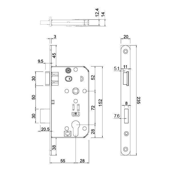 Hafele Gömme Kilit Barelli Tipi 55/18mm, Sol Yönlü Parlak Pirinç Renk