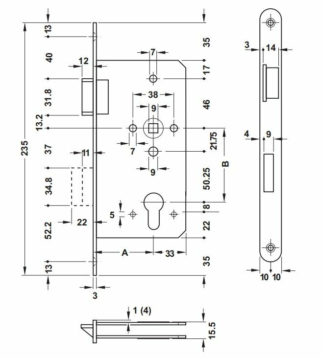 Hafele Gömme kilit PC F p.çelik mat sol 65/20mm