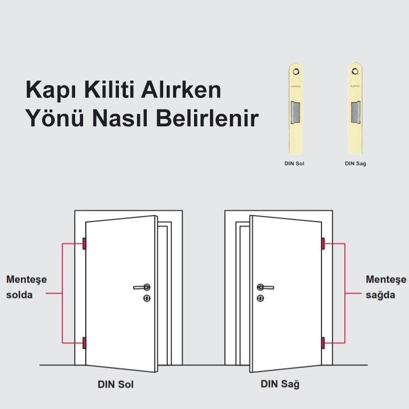 Hafele Gömme Kilit Oda Tipi 55/18mm, Sağ Yönlü Parlak Pirinç Renk