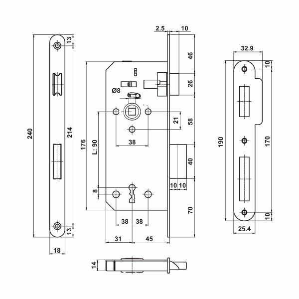 Hafele H40.01 Gömme Kilit CB 45/18mm Mat Siyah
