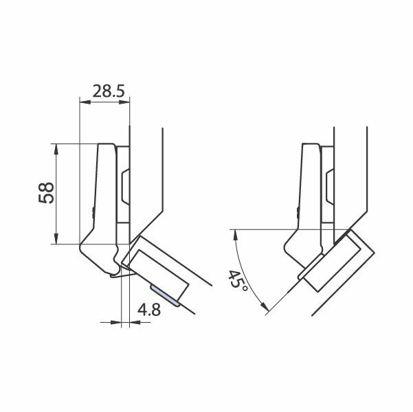 Hafele M.S. Açılı Kapak Menteşesi 45º Ydb 48/6