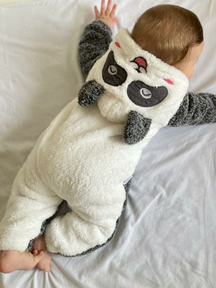 Welsoft Peluş Unisex Fermuarlı Kışlık Panda Bebek Uyku Tulumu kırçıllı gri-beyaz - 18-24 AY