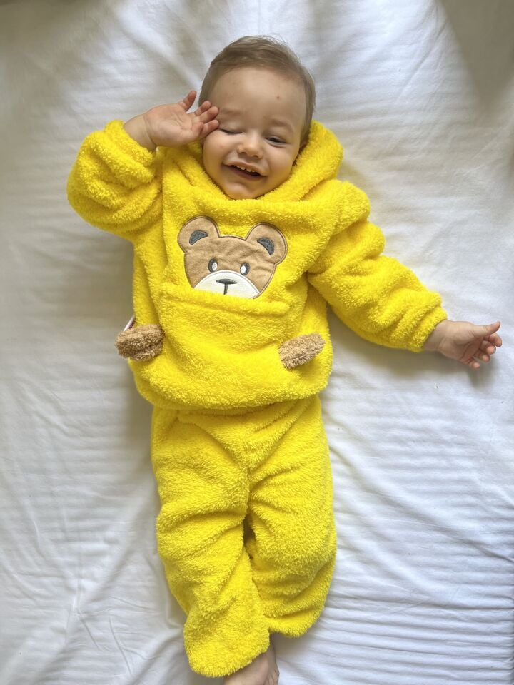 Kışlık Peluş Welsoft Cepli Kapüşonlu Bebek Takımı sarı - 5 YAŞ
