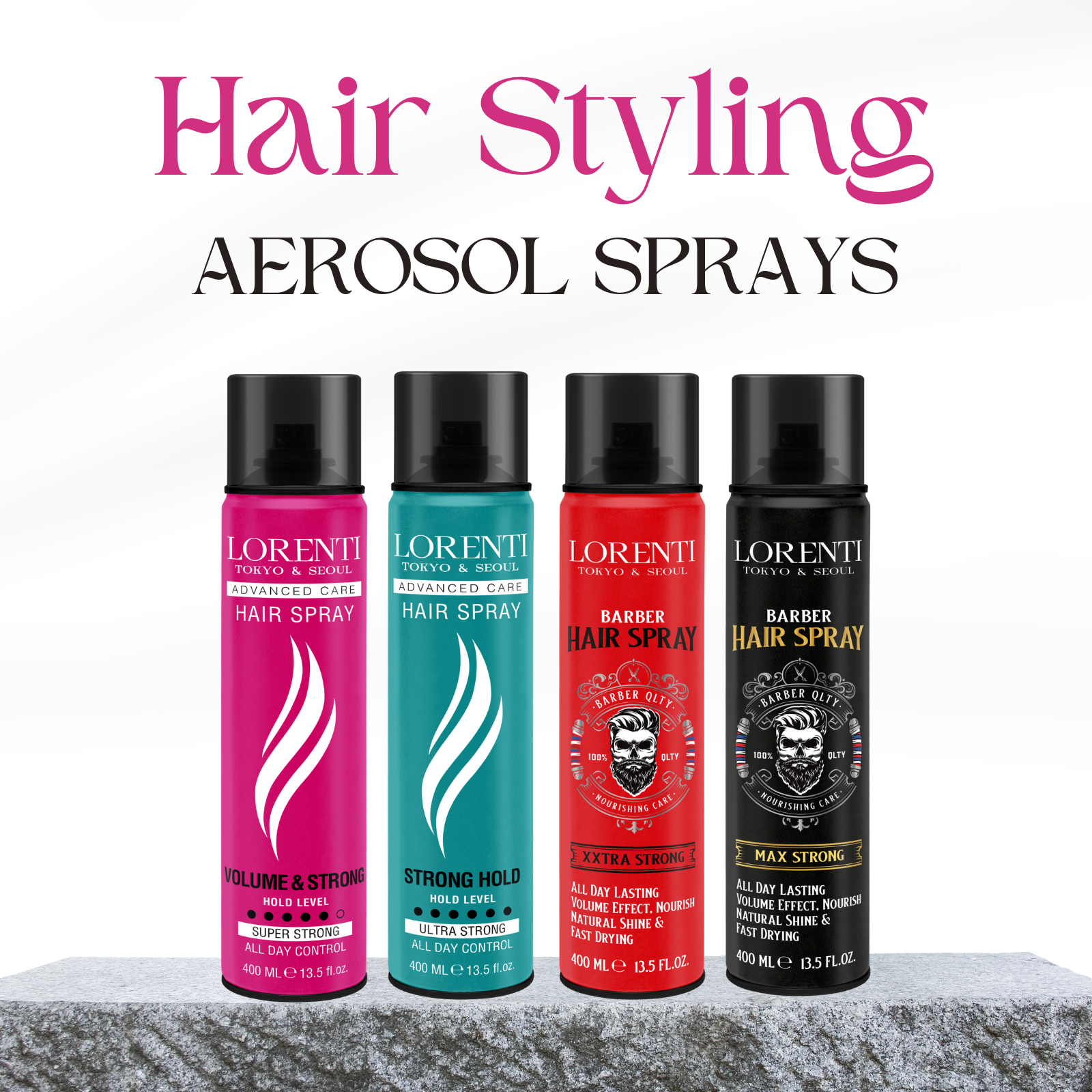 Lorenti Barber Hair Styling Spray | Nourishing Care All Day Lastinng & Volume Effect & Natural Shine & Fast Drying 400 ml