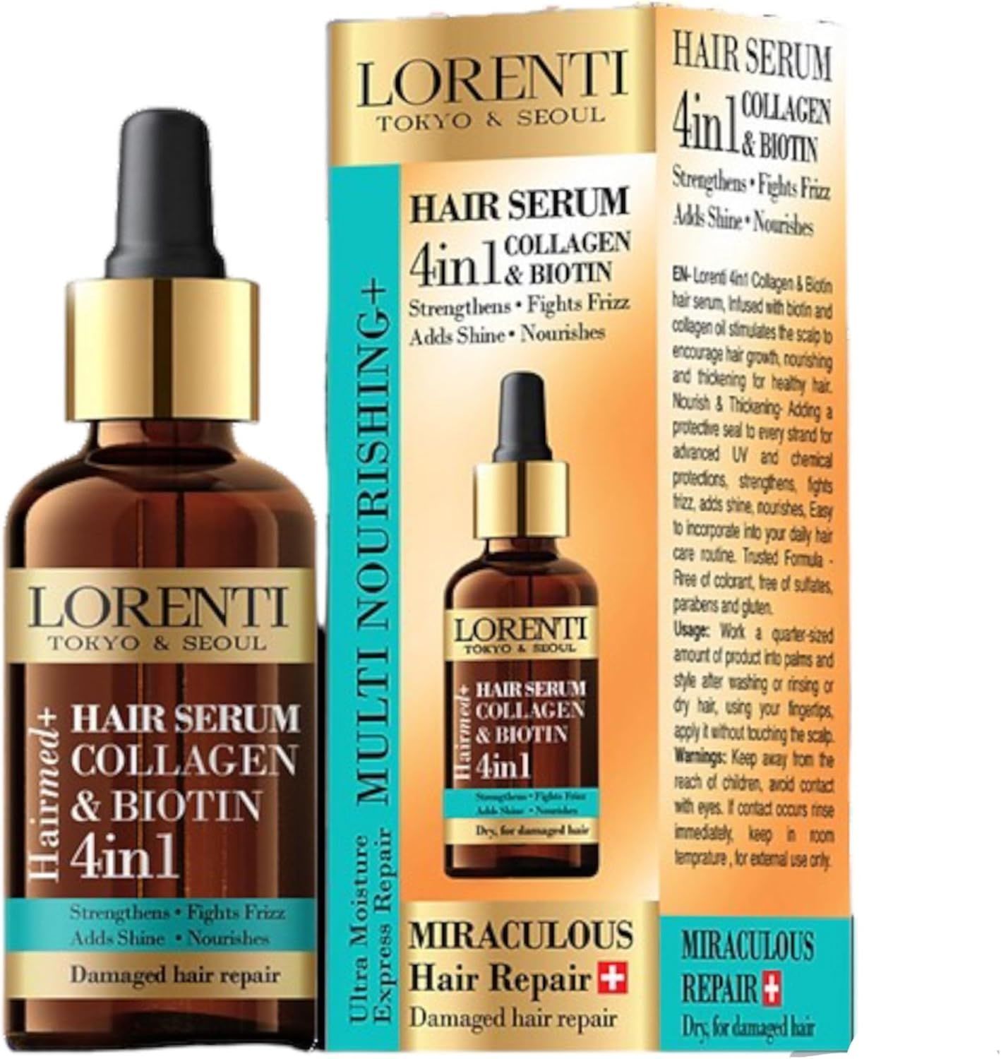 Lorenti Hair Serum Collagen Biotin 4 in 1 | Nourish & Thickening Oil | Damage Hair Repair Unisex 50ml