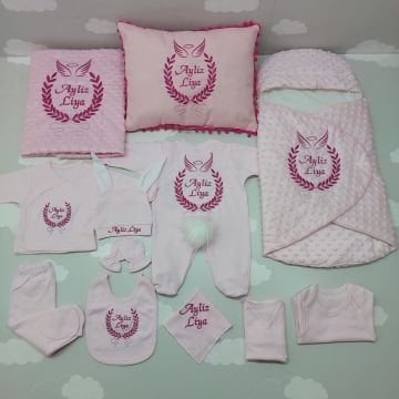 Avantajlı 12 Parça Pembe Nakışlı Set