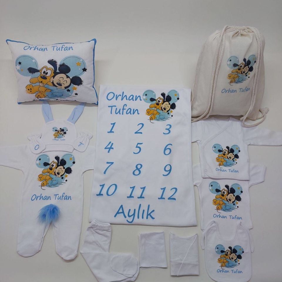 12 Parça Baskılı Mickey Mouse Desenli Hastane Çıkış Set